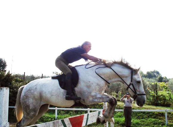 Mario Prisco using the special reins attached to the halter Mario Prisco using the special reins attached to the halter